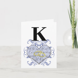 Tarjeta De Agradecimiento Boda de Monograma Azul Vow Heart Gracias
