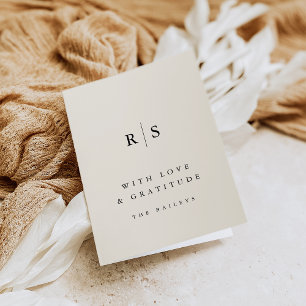 Tarjeta De Agradecimiento Boda de monograma clásico negro y crudo