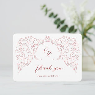 Tarjeta De Agradecimiento Boda de Monograma con sabor a vinagre rosado