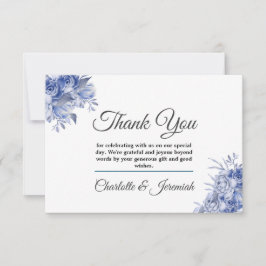 Tarjeta De Agradecimiento Boda de monograma de acuarela floral de color azul