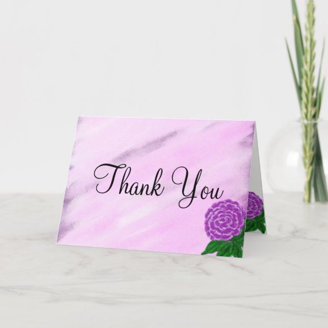 Tarjeta De Agradecimiento Boda de monograma de acuarela violeta floral (Anverso)