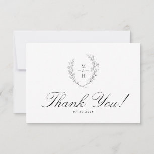 Tarjeta De Agradecimiento Boda de Monograma de Corona de Flores Silvestres M