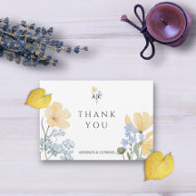 Boda de monograma de flor silvestre azul y amarill