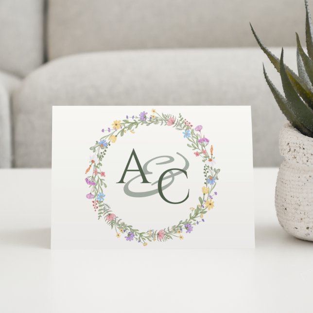 Tarjeta De Agradecimiento Boda de monograma de flor silvestre rusa moderna (Subido por el creador)