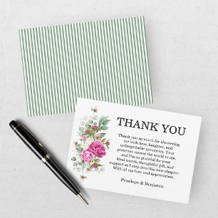 Tarjeta De Agradecimiento Boda de Monograma de Peonía Rosa Floral Elegante