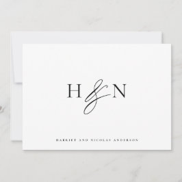 Tarjeta De Agradecimiento Boda de Monograma Elegante Blanco y Negro