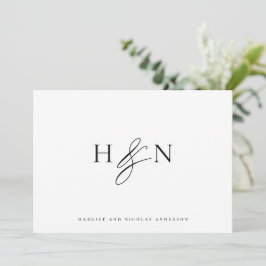 Tarjeta De Agradecimiento Boda de Monograma Elegante Blanco y Negro