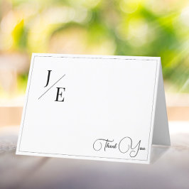 Tarjeta De Agradecimiento Boda de monograma minimalista Gracias | Blanca