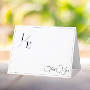 Tarjeta De Agradecimiento Boda de monograma minimalista Gracias Blanca