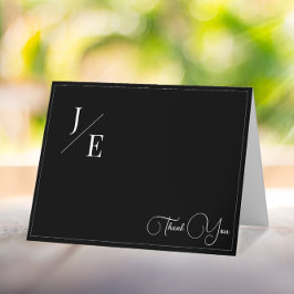 Tarjeta De Agradecimiento Boda de monograma minimalista | Negro