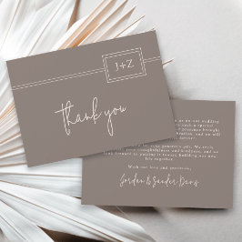 Tarjeta De Agradecimiento Boda de monograma Minimalista Taupe moderno Gracia