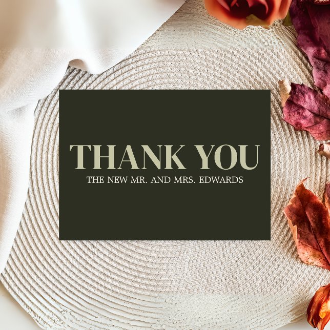 Tarjeta De Agradecimiento Boda de monograma moderno verde oliva (Olive Green Modern Monogram Wedding Thank you Card)