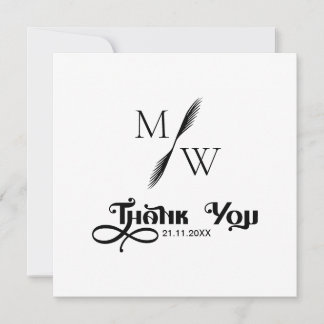 Tarjeta De Agradecimiento Boda de monograma negro de escritura moderna simpl