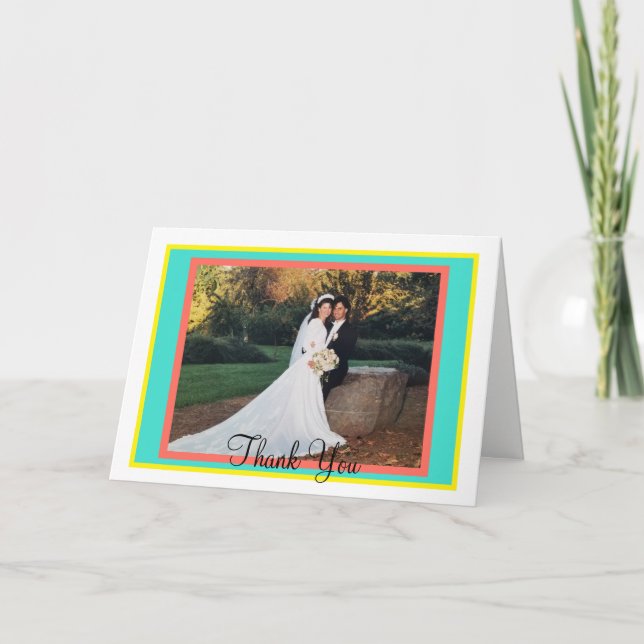 Tarjeta De Agradecimiento Boda de Monograma Turquesa (Anverso)
