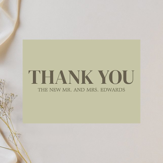 Tarjeta De Agradecimiento Boda de Monograma Verde Sabio (Sage Green Monogram Wedding Thank you Card)