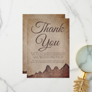 Tarjeta De Agradecimiento Boda de montaña marrón de papel rústico vintage