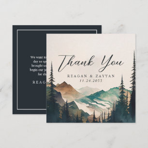 Tarjeta De Agradecimiento Boda de Montañas de Bosque de Pinos Acuarela