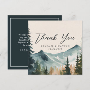 Tarjeta De Agradecimiento Boda de Montañas y Pinos en Acuarela