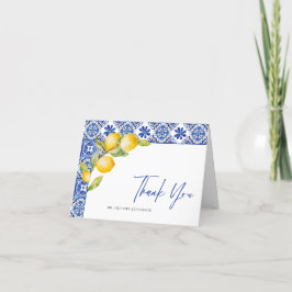 Tarjeta De Agradecimiento Boda de mosaicos azules de Lemons en el Mediterrán