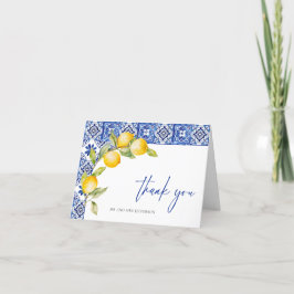 Tarjeta De Agradecimiento Boda de mosaicos azules de Lemons en el Mediterrán