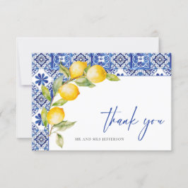 Tarjeta De Agradecimiento Boda de mosaicos azules de Lemons en el Mediterrán