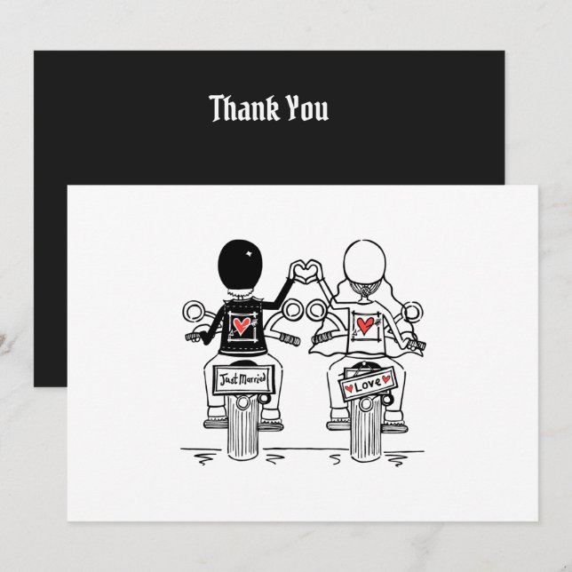 Tarjeta De Agradecimiento Boda de Motociclistas  (Anverso / Reverso)