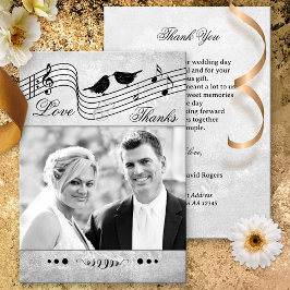 Tarjeta De Agradecimiento Boda de música blanca y negra. Gracias.