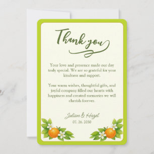 Tarjeta De Agradecimiento Boda de Naranja y Limón del Jardín de Cítricos