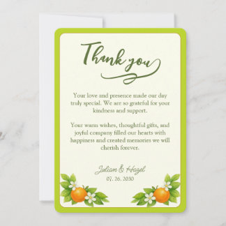 Tarjeta De Agradecimiento Boda de Naranja y Limón del Jardín de Cítricos