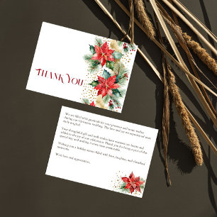 Tarjeta De Agradecimiento Boda de Navidad de invierno poinsettia dorado grac