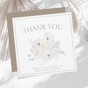 Tarjeta De Agradecimiento Boda de Navidad en Blanco Invernal Floral y Beige