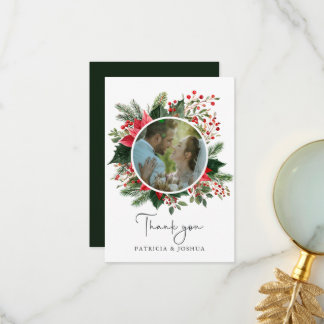 Tarjeta De Agradecimiento Boda de Navidad Foto Botánica Verdes