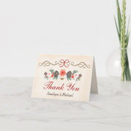 Tarjeta De Agradecimiento Boda de Navidad Vintage de Piña de Pino Agradecimi