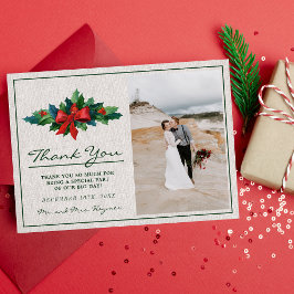 Tarjeta De Agradecimiento Boda de Navidades de Holiday Wreath Poinsettia