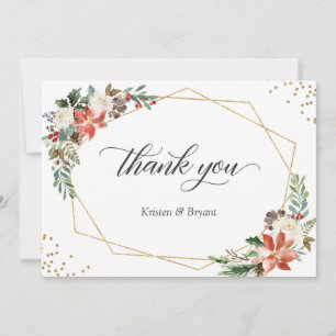 Tarjeta De Agradecimiento Boda de Navidades de invierno florales de Poinsett