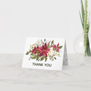 Tarjeta De Agradecimiento Boda de Navidades en verde de Poinsettia en blanco