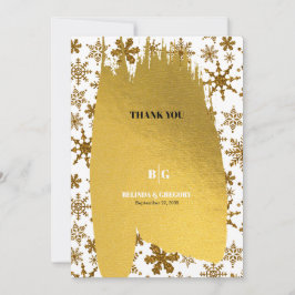 Tarjeta De Agradecimiento Boda de Navidades festivos Golden Snowflakes