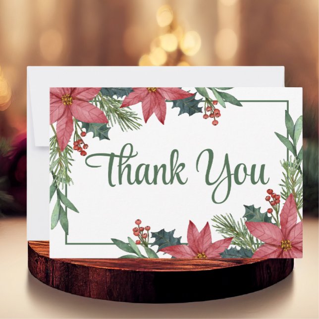 Tarjeta De Agradecimiento Boda de Navidades Florales Rojas de Poinsettia (Subido por el creador)
