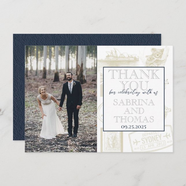 Tarjeta De Agradecimiento Boda de Navy Blue Australia - Gracias (Anverso / Reverso)