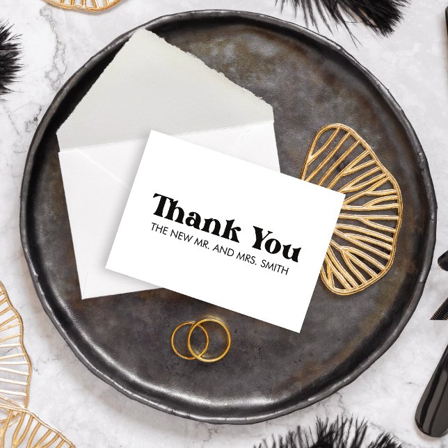 Tarjeta De Agradecimiento Boda de negrita y Moda negro retro moderno (Bold & Chic Retro Modern Black Wedding Thank you Card)