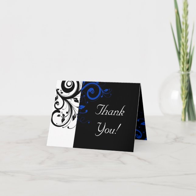 Tarjeta De Agradecimiento Boda de negritas negrita azul negro/blanco/cobalto (Anverso)