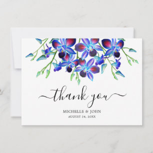 Tarjeta De Agradecimiento Boda de nombre acuático de orquídeas florales azul