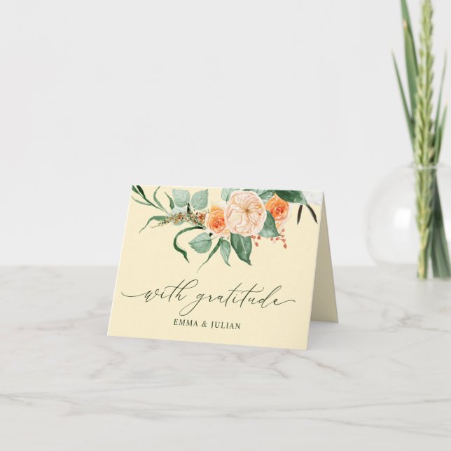 Tarjeta De Agradecimiento Boda de nombres personalizados de Boho Greenery Bo (Anverso)