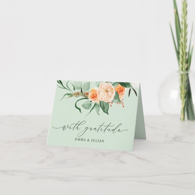 Tarjeta De Agradecimiento Boda de nombres personalizados de Boho Greenery Bo (Anverso)