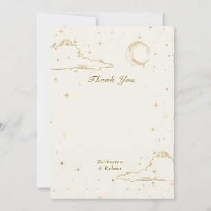 Tarjeta De Agradecimiento Boda de Nubes de Luna Dorada Celestial Mística
