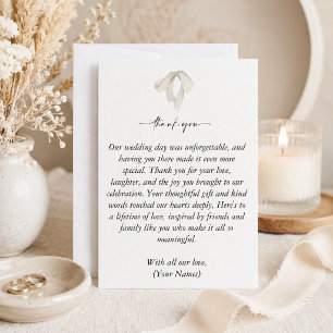 Tarjeta De Agradecimiento Boda de Nudo de Lazo Blanco Elegante