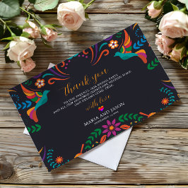 Tarjeta De Agradecimiento Boda de Nuestra Boda, floral de color negro mexica