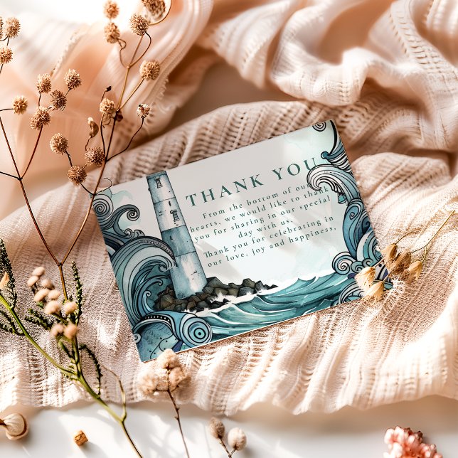 Tarjeta De Agradecimiento Boda de Olas de Faro Costero (Subido por el creador)