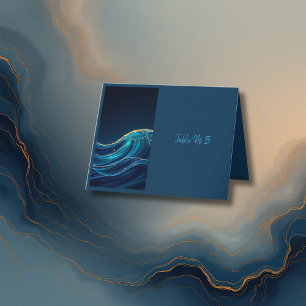 Tarjeta De Agradecimiento Boda de Olas Oceánicas con Acento Dorado