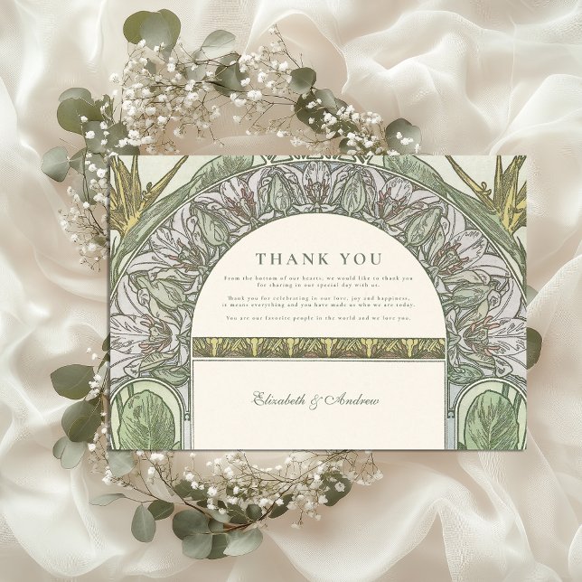 Tarjeta De Agradecimiento Boda de Olive Art Nouveau (Subido por el creador)